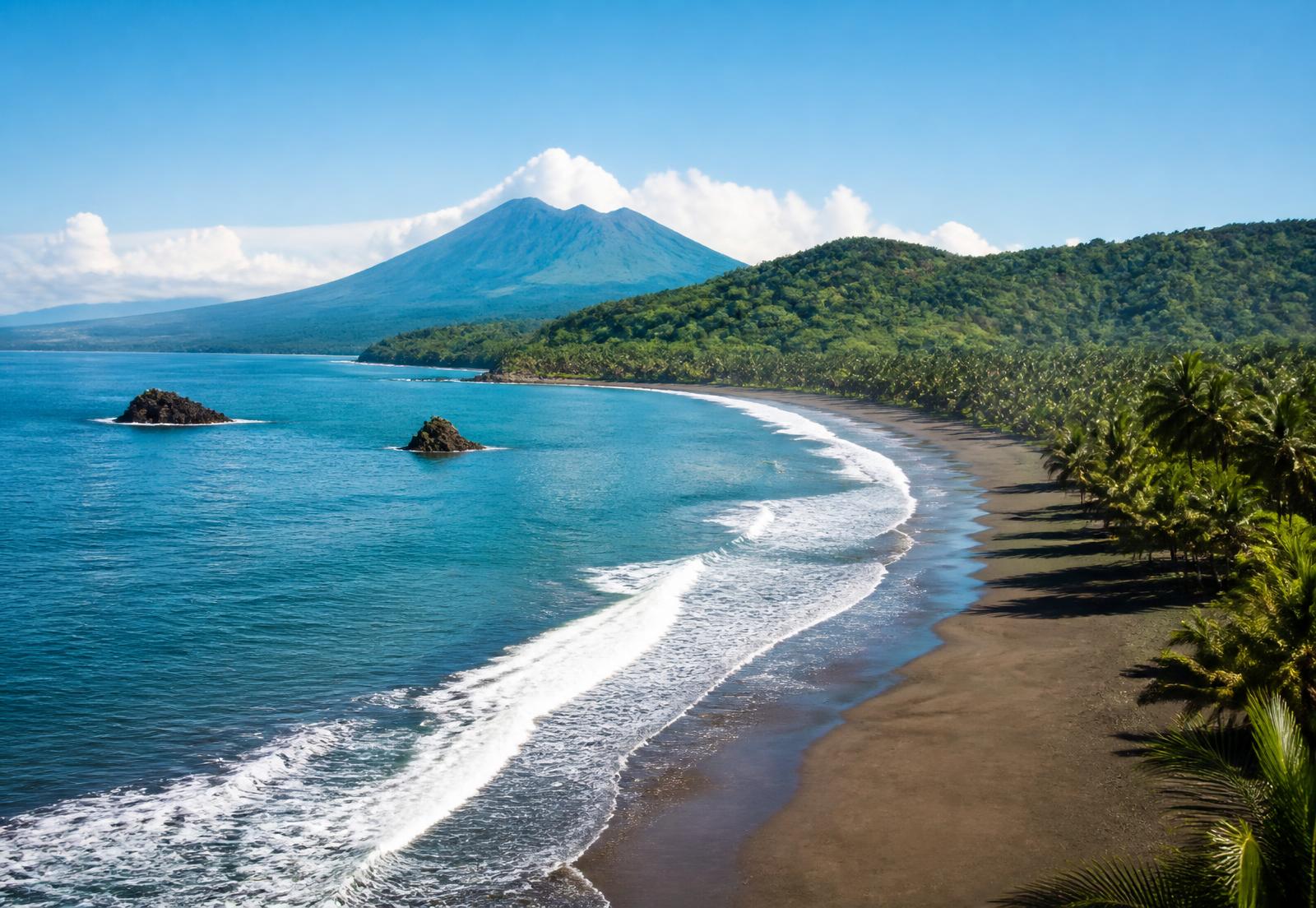 Tropical Pacific coast and volcanic landscape in Sonsonate